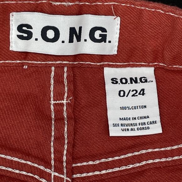 NWT S.O.N.G. Womens 0/24 Orange Cargo Carpenter Low Rise Jeans Y2K Slouchy Baggy - Picture 8 of 9